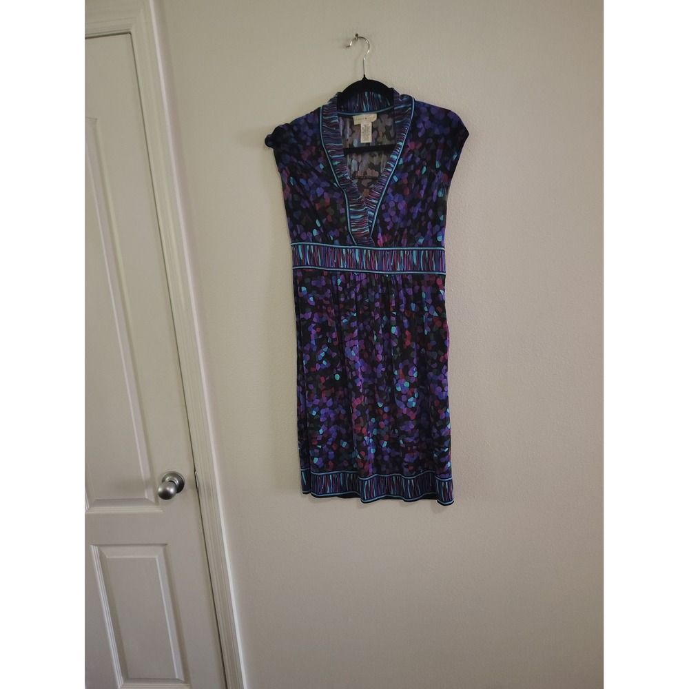 London Style‎ Womens Purple Abstract Confetti Print V-Neck Empire Waist Dress 10